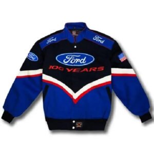 Ford Motor Racing Blue Vintage Leather Jacket