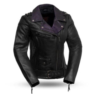 Iris Rockstar Women’s Purple Biker Black Leather Jacket