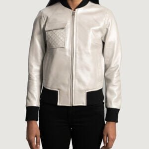 Lana Silver Leather Bomber Jacket