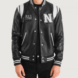 Liberte New York Black Leather Varsity Jacket