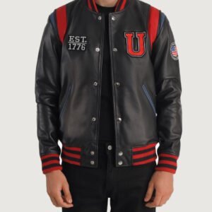 Liberte USA Black Leather Varsity Jacket
