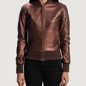 Reida Maroon Leather Bomber Jacket