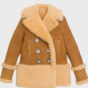 Catherine Brown Suede Leather Shearling Fur Pea Coat
