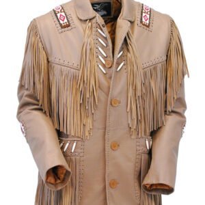 Fringe & Bone Beading Western Brown Leather Jacket