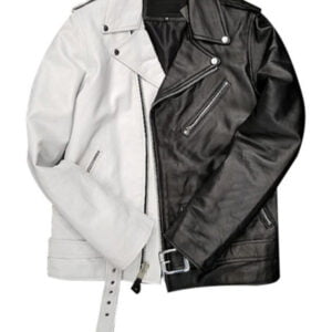 Half Black Half White Biker Leather Jacket