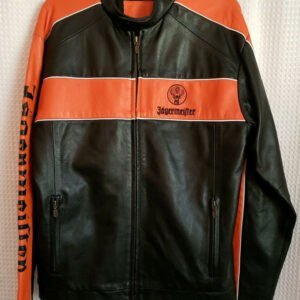 Jagermeister Black And Orange Leather Jacket