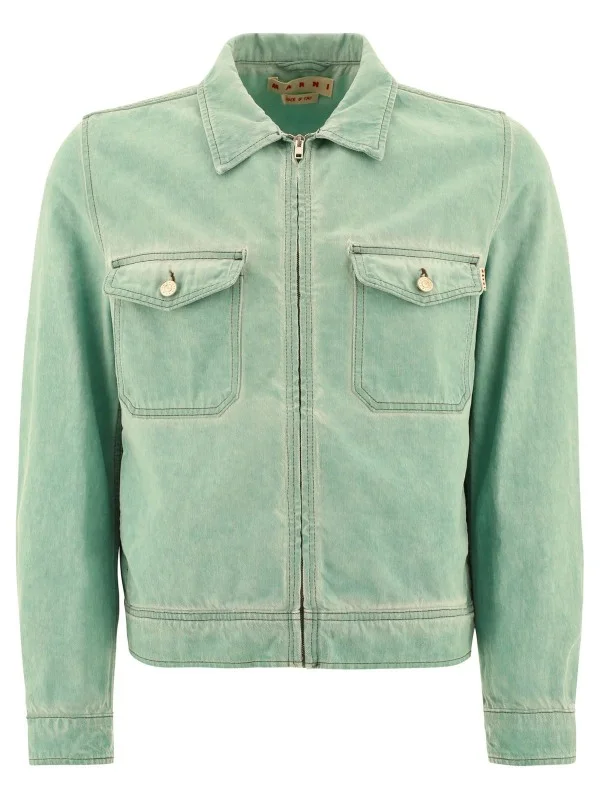 Men Overshirt Green Denim Jacket