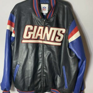 NFL NY Giants Football Black Leather Jacket