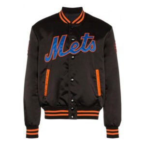 New York Mets Black Bomber Satin Jacket