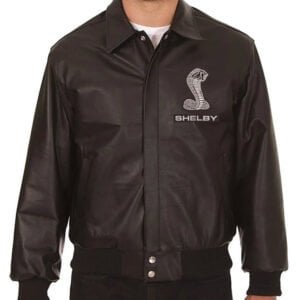 Shelby Embroidered Shirt Collar Black Leather Jacket