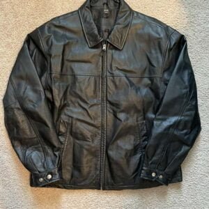 Vintage St. John's Bay Black Leather Bomber Jacket