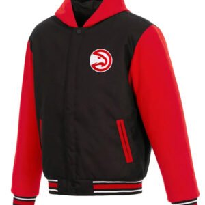 Atlanta Hawks Black And Red Hooded Varsity Jacket