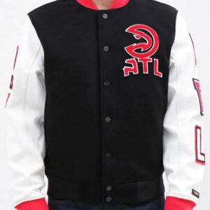 Atlanta Hawks Black And White Letterman Varsity Jacket