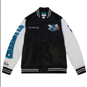 Charlotte Hornets Team Origins Black And White Satin Jacket