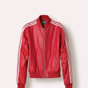 Adidas X Pharrell Williams White Stripes Red Leather Jacket