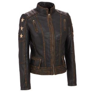 Café Racer Stars Biker Distressed Moto Leather Jacket