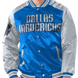 Dallas Mavericks Renegade Blue And Silver Varsity Satin Jacket