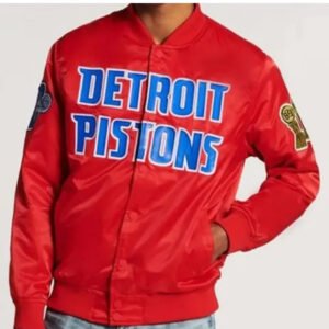 Detroit Pistons Red And Black Bomber Satin Jacket