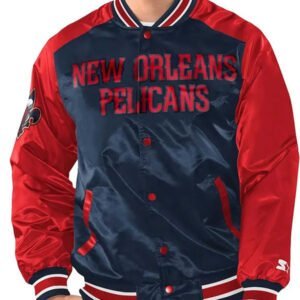 New Orleans Pelicans Renegade Navy And Red Varsity Satin Jacket