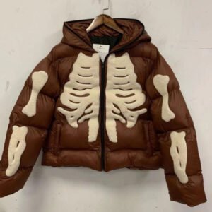 Brown Bone Skeleton Puffer Jacket