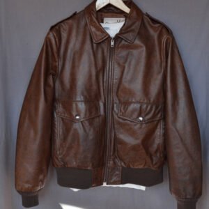 Vintage Clipper Mist Brown Bomber Leather Jacket
